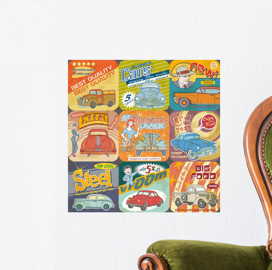 Vintage Car Advertisements Seamless Wall Decal