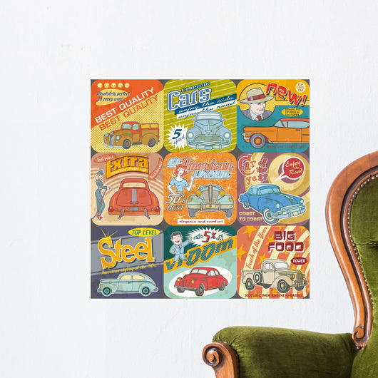 Vintage Car Advertisements Seamless Wall Decal
