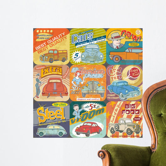 Vintage Car Advertisements Seamless Wall Decal