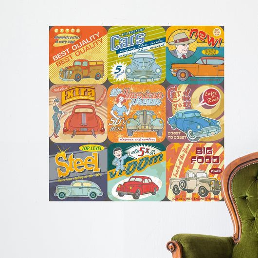 Vintage Car Advertisements Seamless Wall Decal