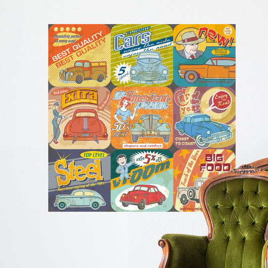 Vintage Car Advertisements Seamless Wall Decal