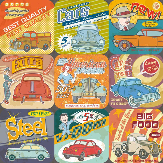 Vintage Car Advertisements Seamless Wall Decal