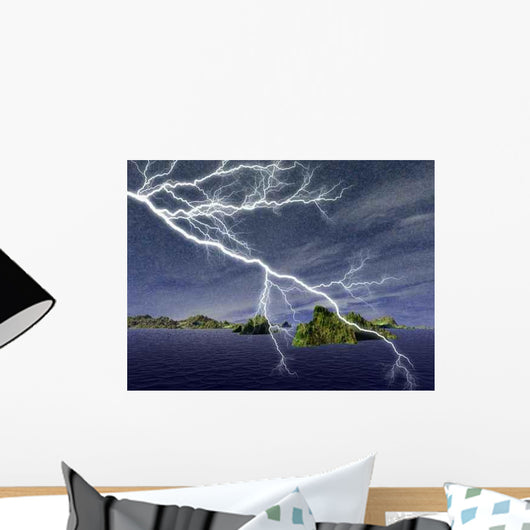Island Chain Storms with Lightning Illustrations Wall Decal