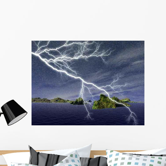Island Chain Storms with Lightning Illustrations Wall Decal