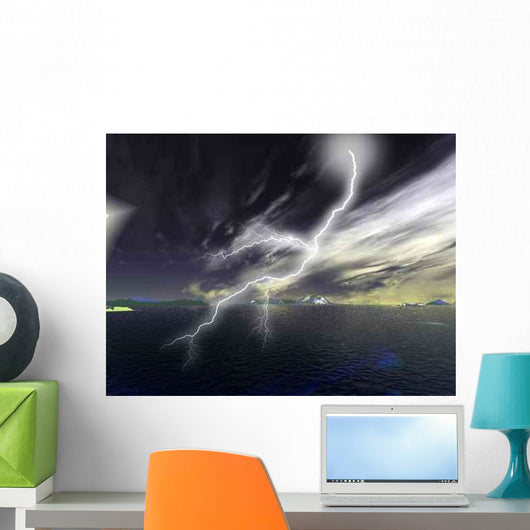Ocean Storms with Lightning Illustrations Wall Decal