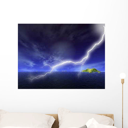 Island Ocean Storms with Lightning Illustrations Wall Decal