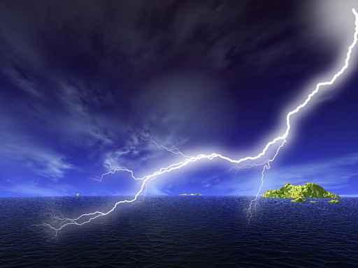 Island Ocean Storms with Lightning Illustrations Wall Decal