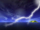 Island Ocean Storms with Lightning Illustrations Wall Decal
