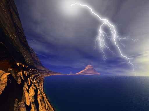 Ocean Cliffside Storms with Lightning Illustrations Wall Decal