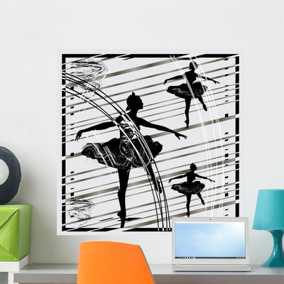 Three Black Ballet Dancers Wall Mural shown on a wall