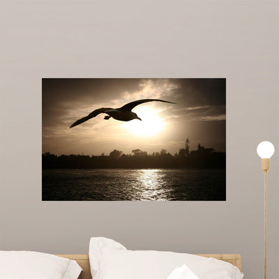 Sea Gull Flying over Wall Decal shown on a wall