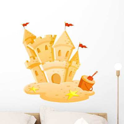 Sand Castle Beach Wall Decal shown on a wall