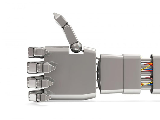 Metal Robotic Hand Showing Thumbs up Isolated on White Wall Decal