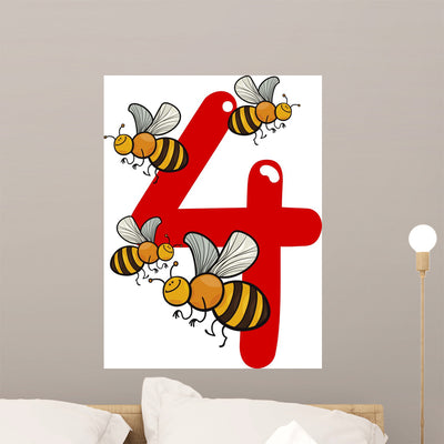Number Four and 4 Wall Decal shown on a wall