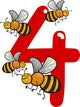 Number Four and 4 Bees Wall Decal