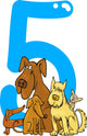 Number Five and 5 Dogs Wall Decal