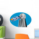 Rocketship flying over buildings Wall Decal