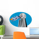 Rocketship flying over buildings Wall Decal