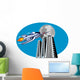Rocketship flying over buildings Wall Decal
