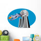 Rocketship flying over buildings Wall Decal