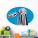 Rocketship flying over buildings Wall Decal
