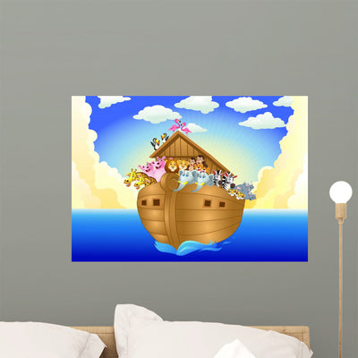 Noah Ark Wall Mural shown on a wall