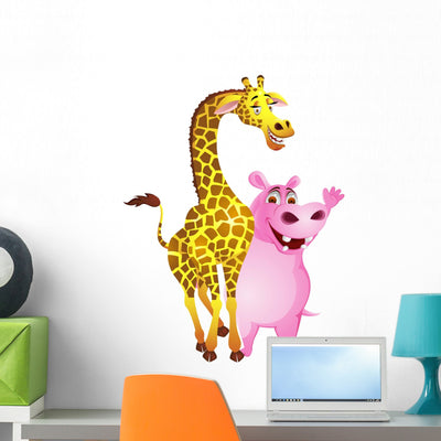 Hippo and Giraffe shown on a wall