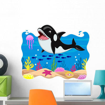 Killer Whale Carton Wall Mural shown on a wall