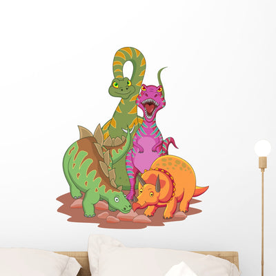 Dinosaur Cartoon Wall Decal shown on a wall