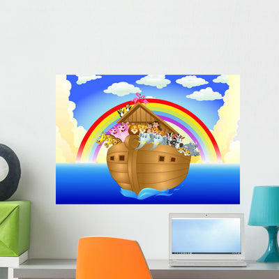 Noah Ark Wall Mural shown on a wall