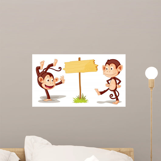 Monkeys with Banner Wall Mural