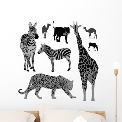 Vector Illustration Set Wild Wall Stickers shown on a wall