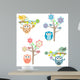 Blooming tree and branches with sitting owls and birds Wall Decal