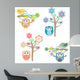 Blooming tree and branches with sitting owls and birds Wall Decal