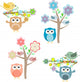 Blooming tree and branches with sitting owls and birds Wall Decal