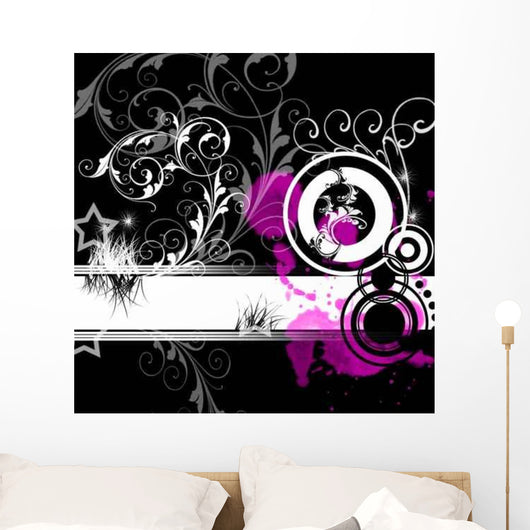 Black and White Design with Purple Splatters Wall Decal