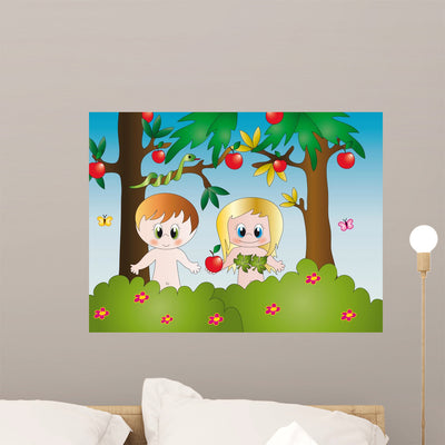 Adam and Eve shown on a wall