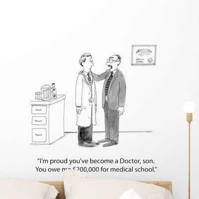 Medical School Tuition Wall Decal shown on a wall