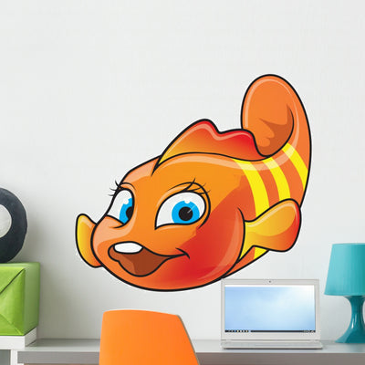 Cartoon Clown-fish Wall Decal shown on a wall