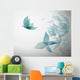 Azure Flowers Like Butterflies Surreal Sketch Wall Mural