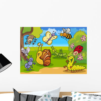 Cartoon Insects Meadow shown on a wall