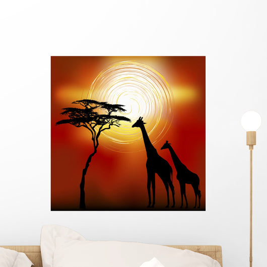 African Landscape With Giraffes Wall Mural