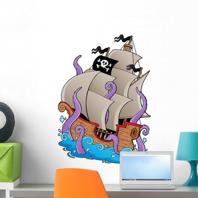 Old Pirate Ship with shown on a wall