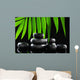 Spa stones and green palm leaf on black background Wall Mural