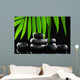 Spa stones and green palm leaf on black background Wall Mural