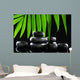 Spa stones and green palm leaf on black background Wall Mural
