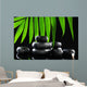 Spa stones and green palm leaf on black background Wall Mural