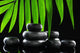 Spa stones and green palm leaf on black background Wall Mural