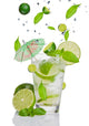 Fresh mojito drink with falling limes into glass Wall Decal