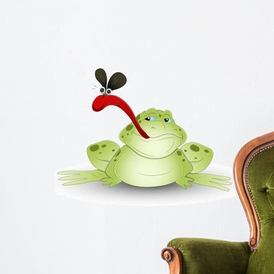 Cartoon Frog Wall Decal shown on a wall